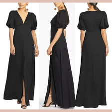 NWT$285 Sachin & Babi [ 2 ] V NECK Short Sleeve V Neck Alli Gown Black Q1142
