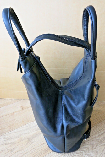 JOBIS Real Leather Black Backpack Shoulder Handbag - Picture 14 of 16