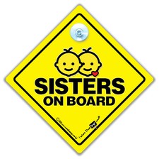 Sisters On Board Car Sign, Baby On Board Sign, Kids in Car Suction Cup Sign