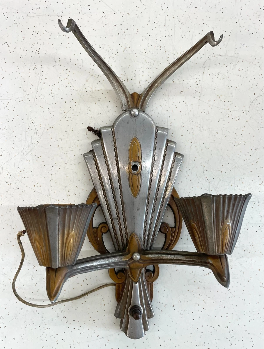 Pair of Art Nouveau Wall Sconces with Original Glass Shades just