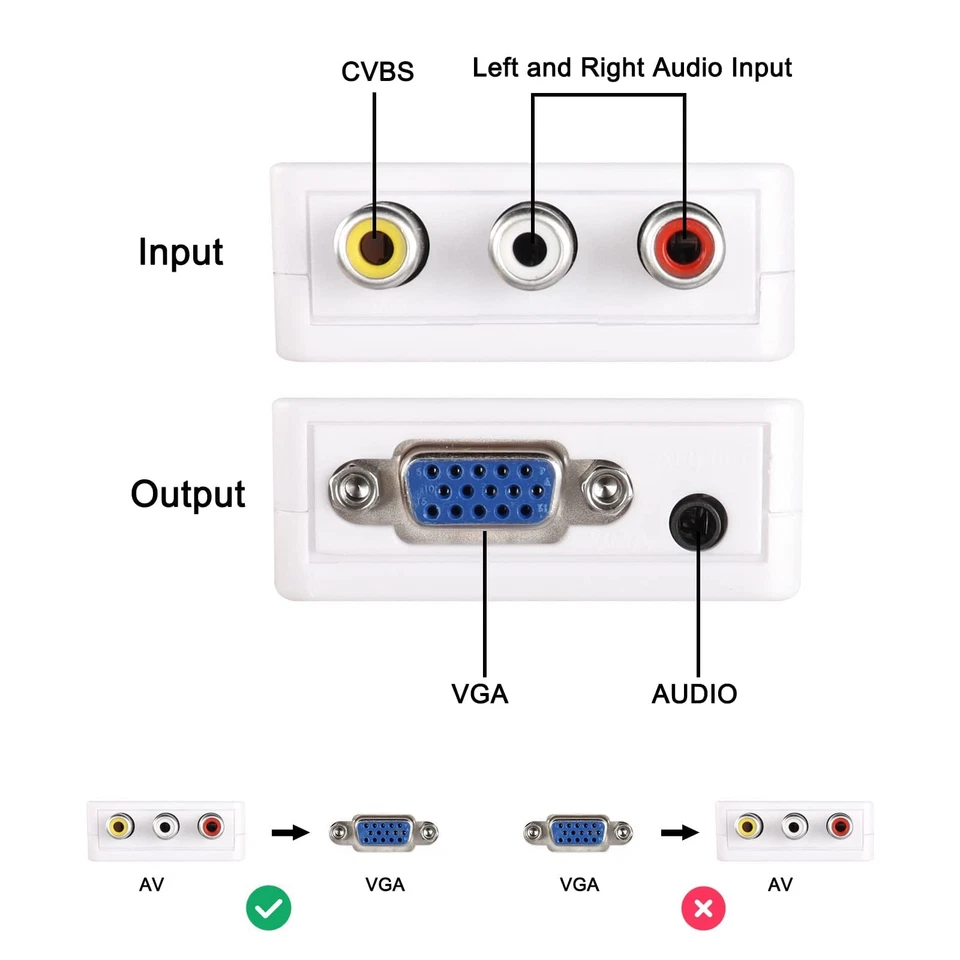 AV RCA to VGA Adapter Audio Video Converter,Composite AV to VGA +3.5mm TV Vid... - Image 4 of 4