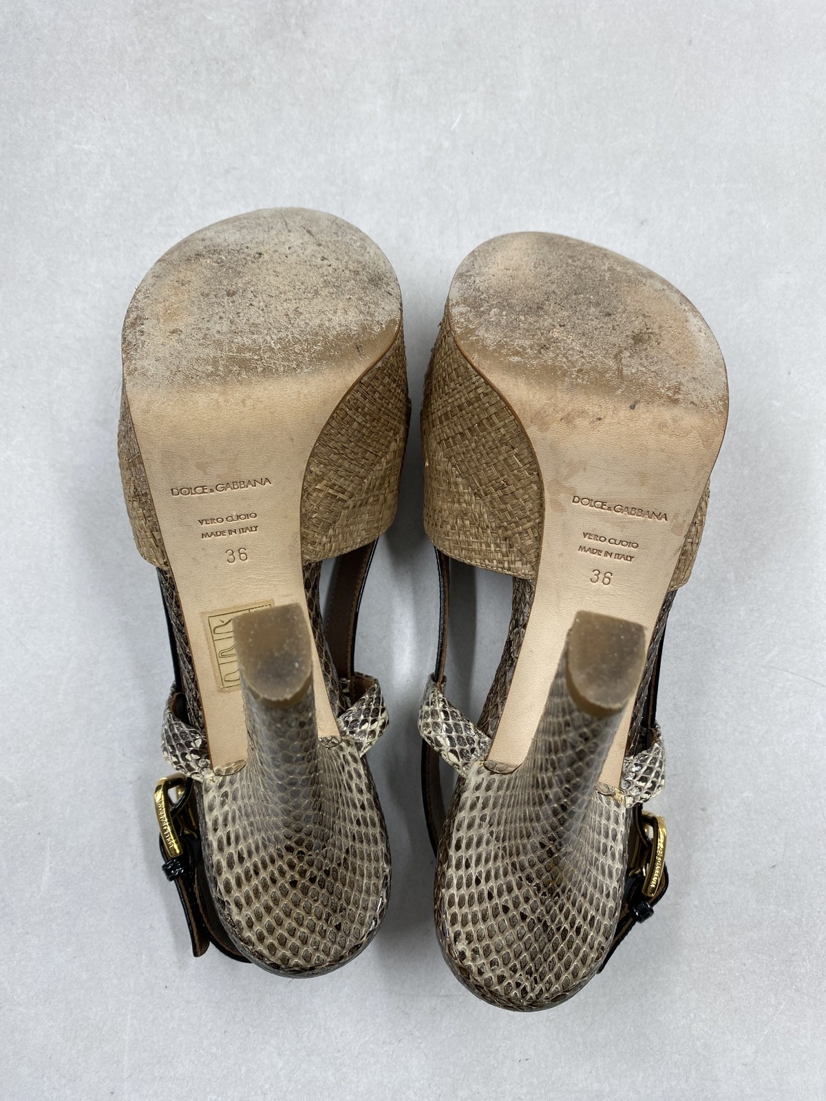 Dolce & Gabbana Beige Raffia Python Leather Platf… - image 8