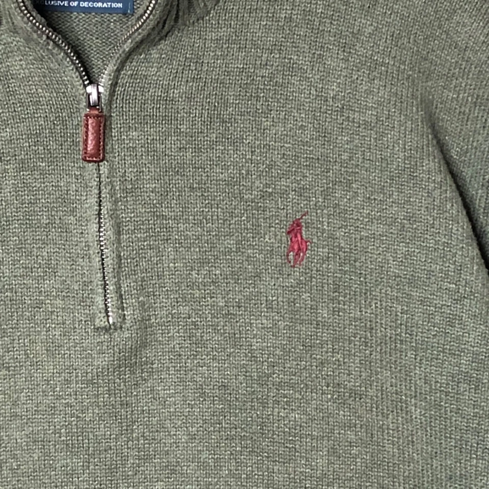 Suéter Polo by Ralph Lauren Para Hombre Grande Verde 100% Algodón Tejido 1/4 Cremallera Pullover Foto 2 de 4