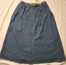 Vintage Koret City Blues Denim Skirt USA Stretch Mid Calf Side Pockets Size 18P