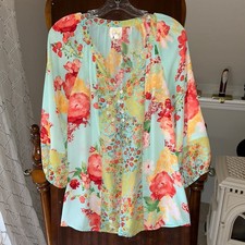 Fig  Flower floral blouse women  s size medium peasant boho