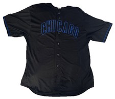 90s Chicago Cubs Majestic MLB Baseball Size 3XT Black Blue Jersey