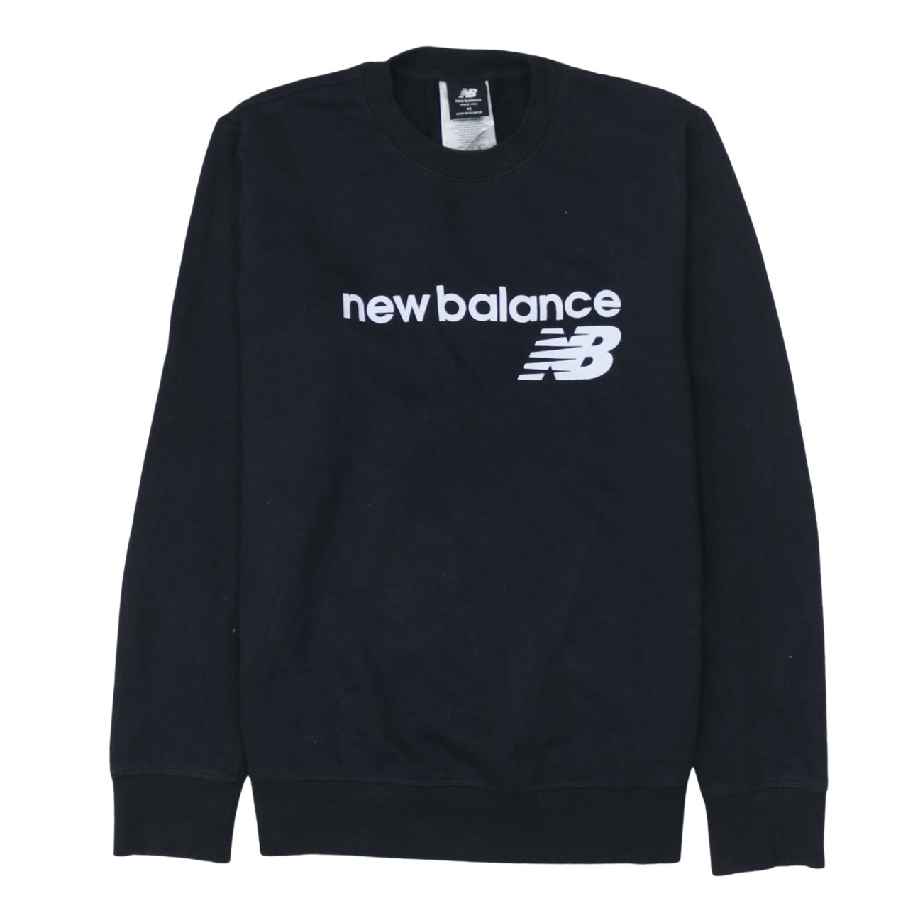 New Balance Mens Sweatshirt Black Fleece Crew Neck Bold Logo Pullover Top M