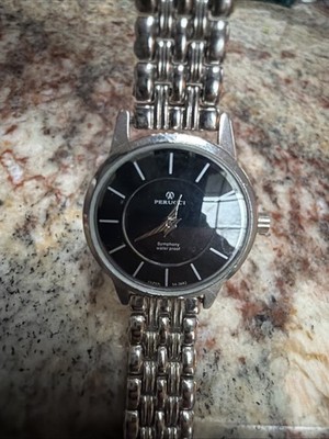 Untested Perucci Watch Black Round Silver Band Waterproof Vintage Classic