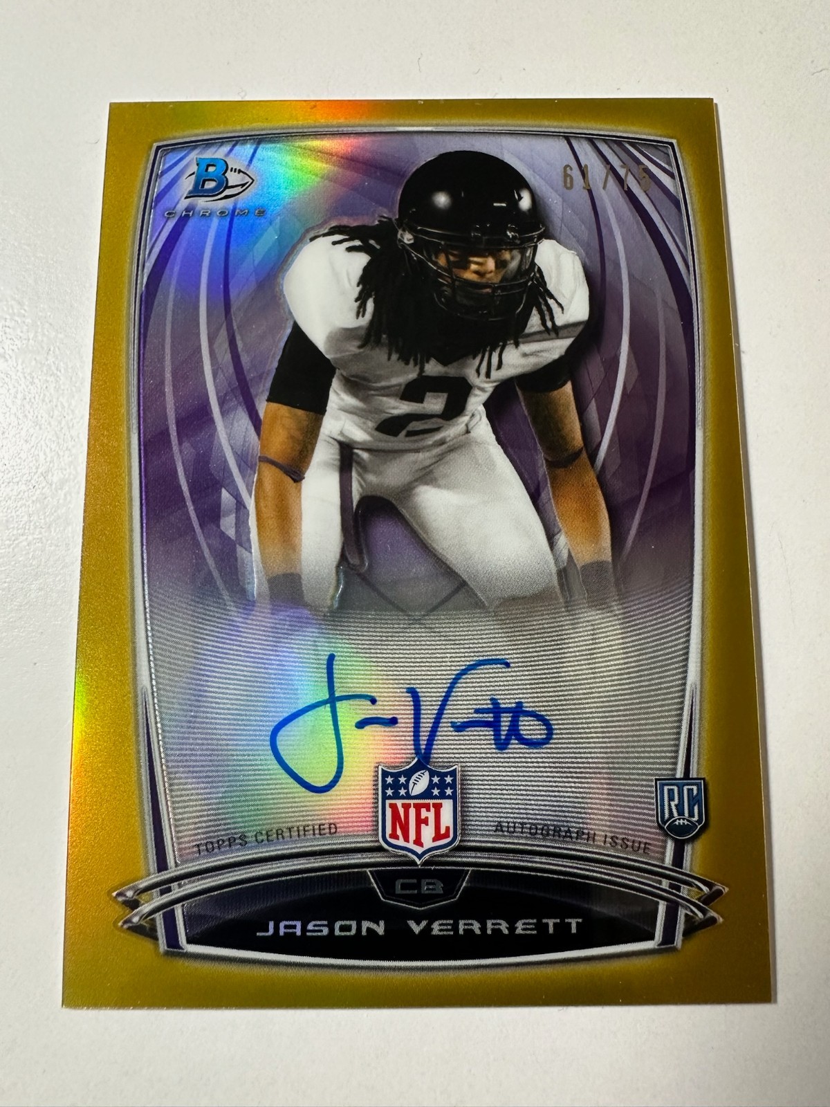 Jason Verrett Bowman Chrome Rookie Autograph #5 Gold Refractor