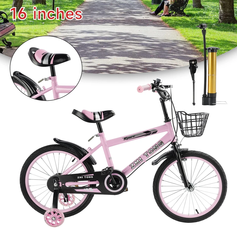 16 Zoll Kinderfahrrad für Mädchen im Alter 5–7 Jahren mit Stützrädern Korb BMX - Bild 4 von 4
