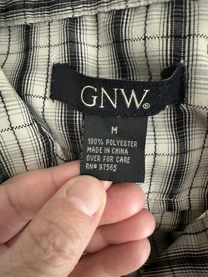 Camisa masculina GNW cinza média preta xadrez manga curta botão para cima casual leve - Imagem 3 de 4