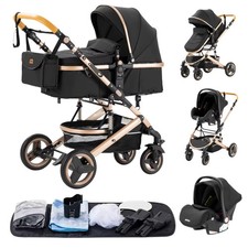 Harmony® Luxury Kinderwagen 3in1 Komplettset mit Autositz Baby Stroller Federung