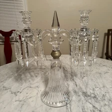 Heisey Old Williamsburg Cut Glass Candleholders 2 Arm Candelabra