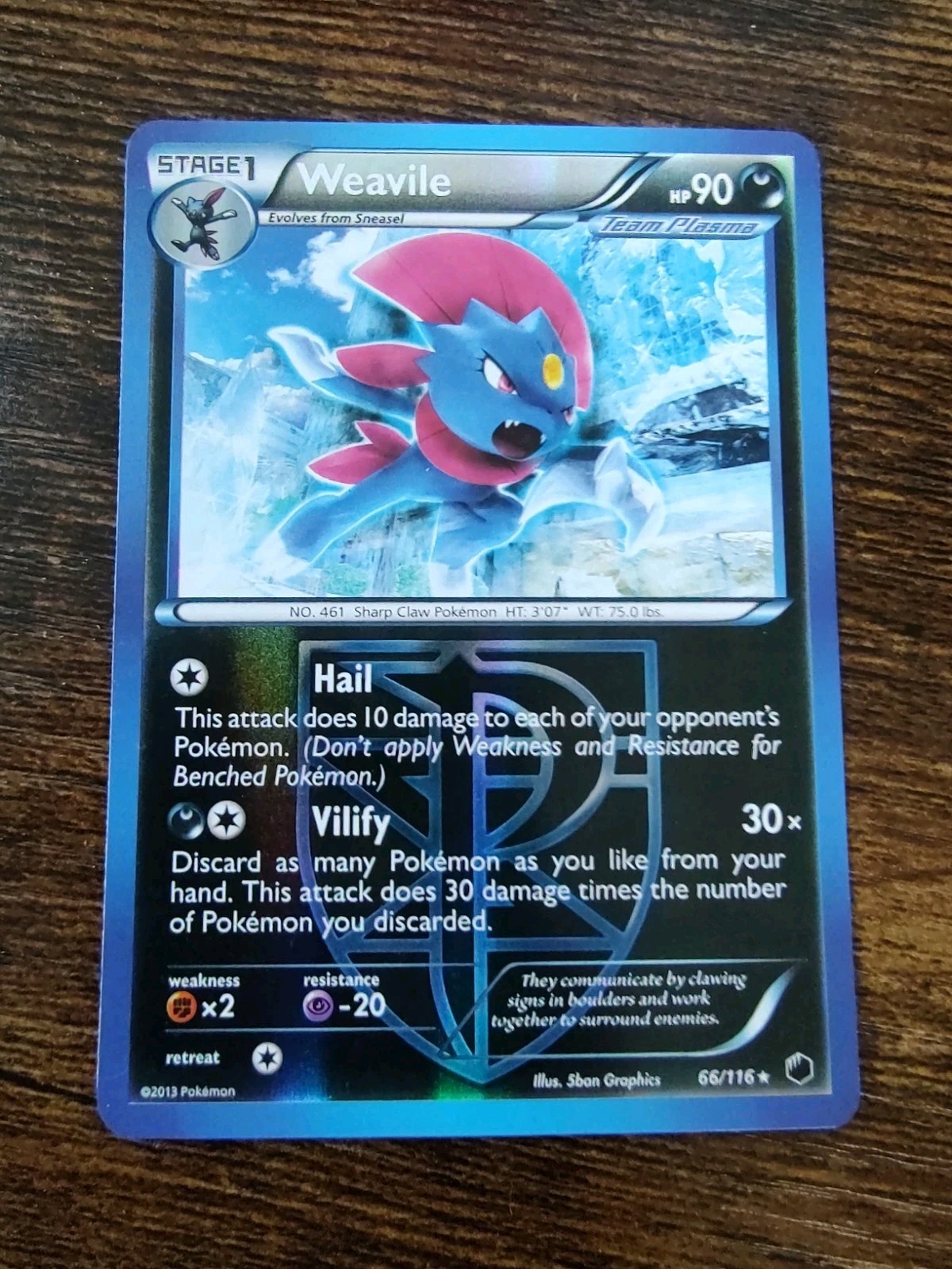 Team Plasma's Weavile 66/116 Plasma Freeze Reverse Holo Pokémon Card 
