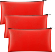 3 Pcs Money Bag with Zipper Bank Deposit Bag 11 x 6 Inch Security PU Leather Mon