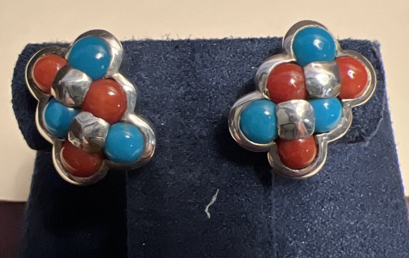 Vtg Edgar Berebi S/S 925 Limited Edition Blue And Red Stone Stud Earrings