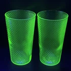 Old Vtg VASELINE FEDERAL Co GLASS CORDED OPTIC SWIRL 4 7/8” TUMBLER Set Uranium