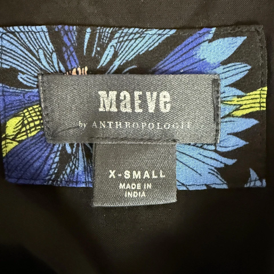 Vestido Maeve by Anthropologie para mujer XS negro azul floral seda espalda abierta boho Foto 4 de 4