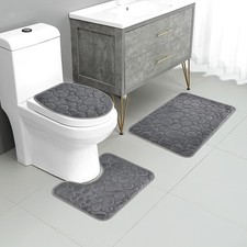 3PC Memory Foam Bathroom Mat Set – Non-Slip Washable & U-Shaped Toilet Rug US ✲