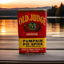 Vintage OLD JUDGE Pumpkin Pie Spice 1.5 oz Spice Tin David G Evans Coffee Co STL