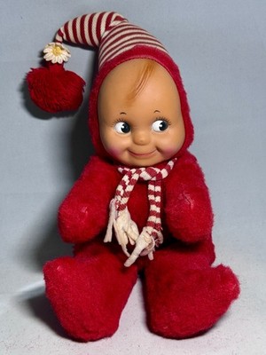 Vintage Kewpie Rubber Face Elf Plush W/stripe scarf by knickerbocker Toy Co.