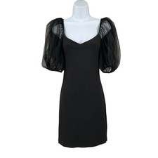 Mango Dress Womens XS Black Sheer Puff Sleeve Dotted Mesh Sweetheart Classic