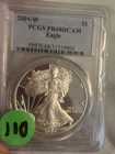 2004-W American Silver Eagle Proof $1 – PCGS PR68 DCAM – West Point – .999 Silv