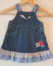 Oshkosh B'Gosh Baby Girl 2T Vintage Y2K Denim Overall Dress Embroidered Pockets