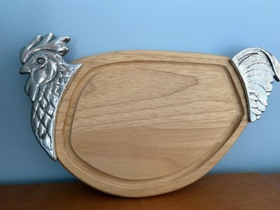 Rooster Wood And Aluminum Cutting Board Serving Tray Farmhouse Decor 12 