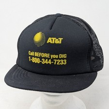Vtg AT T Call Before You Dig Trucker Hat Black Snapback Yupoong Korea Mesh Cap