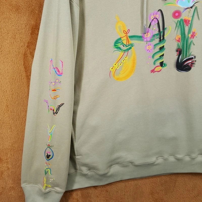 ЦЕРЕМОНИЯ ОТКРЫТИЯ большой Hi толстовка с капюшоном большой зеленый цветочный дракон искусства 100% хлопок $520 - Изображение 2 из 4