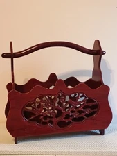 Asian Oriental Rosewood Ornate Magazine Rack 18"x16"x7"