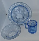 Tiara Blue Nursery Rhyme Child Depression Glass Vintage Set Mug Bowl Plate #68