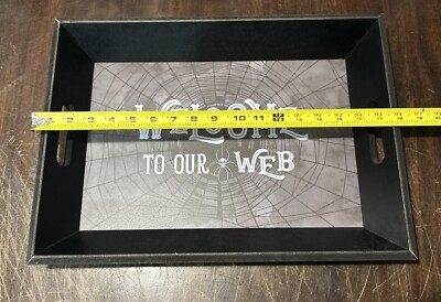 Halloween Welcome To Our Web 18x13 Wood Serving Candy Tray Decor  display picture 1