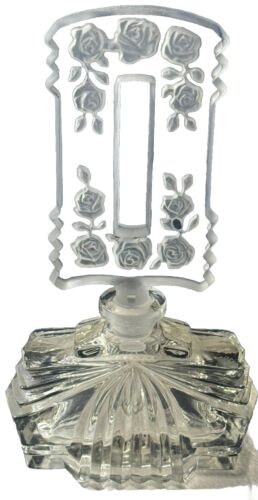 VTG Perfume Bottle W Stopper Bohemian Czech Hand Cut Glass Art Deco - Picture 2 of 18