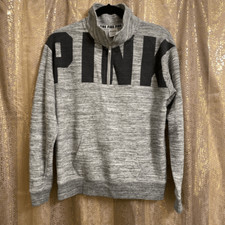 PINK Victoria s Secret gray black logo 1/4 zip pullover XS GUC