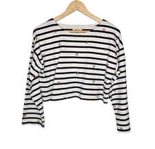 MADEWELL Cross-Stitch Embroidered Supercrop Long-Sleeve Tee in Stripe Medium
