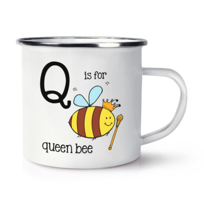 Buchstabe Q steht für Bienenkönigin Retro Emaille Becher Tasse Alphabet