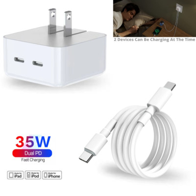 35W Dual USB C Fast Wall Charger Power Adapter PD Type C Cable For iPhone 14 13