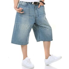 Men Denim Shorts Loose Oversized Half Pants Trousers Baggy Casual Hip Hop Jeans
