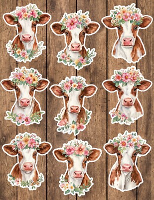 Boho Cow Die Cut Vinyl Stickers Set Scrapbooking Laptop Waterbottle