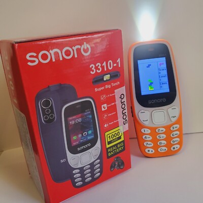 Dual SIM mini Phone Retro 90's style Sonoro 3310-1 ~. Orange. Snake Tetris