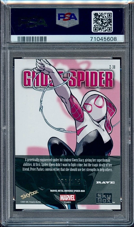Marvel Metal Spider-Man Z-Force Rave 2022/100 #Z38 Ghost-Spider PSA 8 🔥RARO🔥 Foto 2 de 2