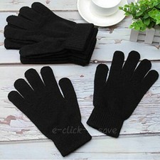 2 Pair Men's Women Black Thermal Warm Magic Winter Gloves Knit Elastic Stretchy