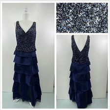 Jovani Ocean Blue Beaded Tiered Formal Gown Size 12