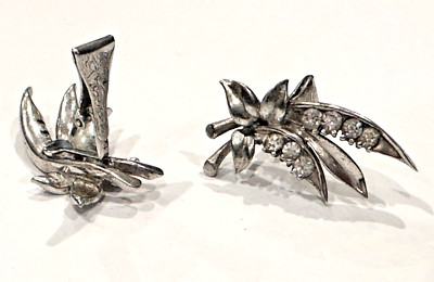 STERLING 925 SILBER 1967 KRISTALL STRASS CLIP AUF 1,25'' OHRRINGE BLATT FLORAL