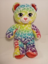 Build A Bear Rainbow Leopard Print Plush Multicolor Stuffed Animal Cat Bear 17"