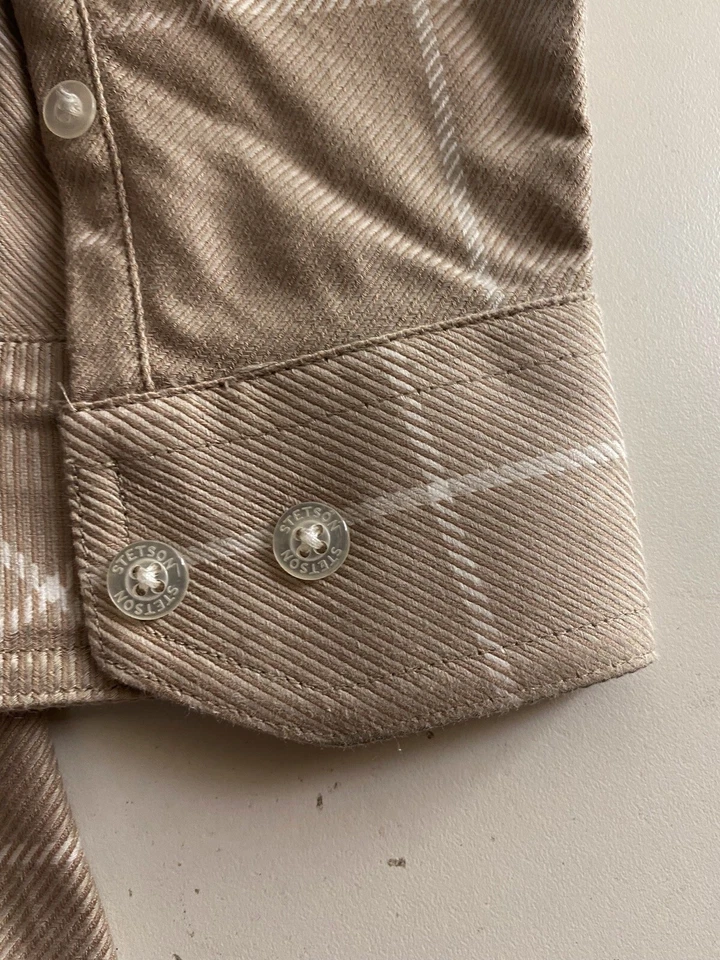 Stetson Thick Ctn Tan Plaid LONG SLEEVE SHIRT 2XL XXL 18 x 38/39 Length 37.5 - Image 2 of 4