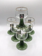 6 Schott Zwiesel Wine Glasses Green Stem Ribbed w Original Box GWF Franken Mark