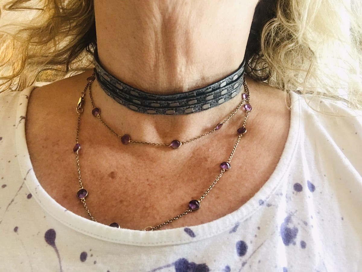 【EVERYBIRTHDAY】Stone Black Leather Choker leather chockers gray and black new 15” | eBay